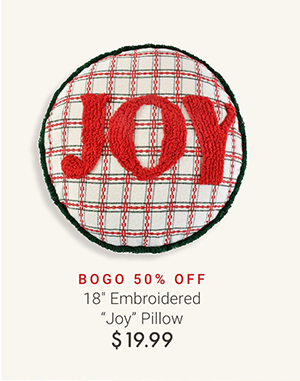 18" Embroidered "Joy" Pillow