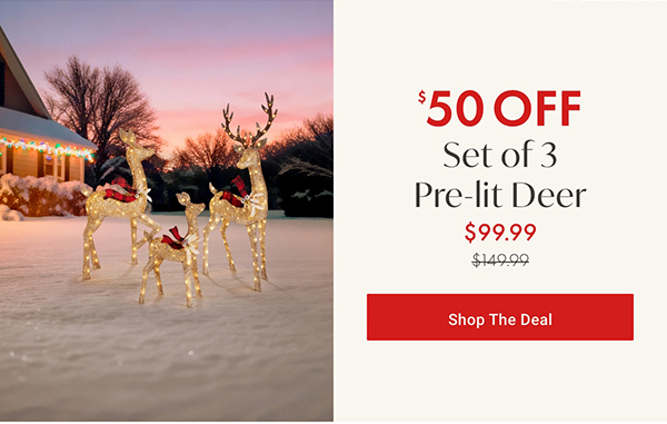 $50 Off Set of 3 Pre-lit Deer | Shop the Deal >