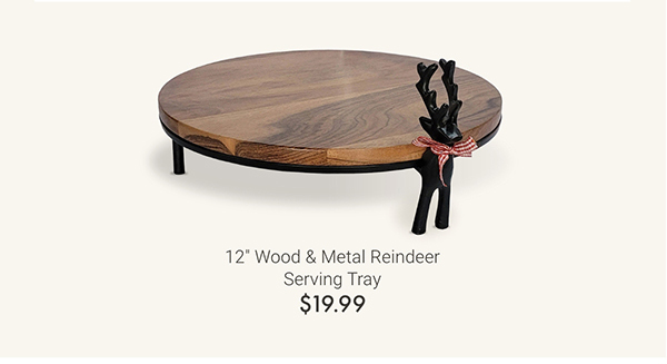 12" Wood & Metal Reindeer Serving Tray