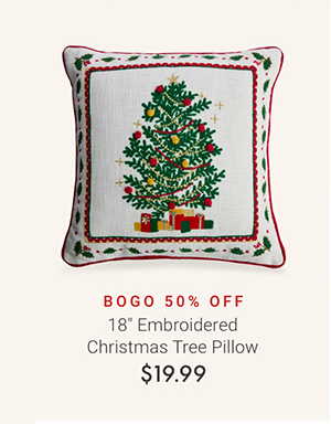 18" Embroidered Christmas Tree Pillow