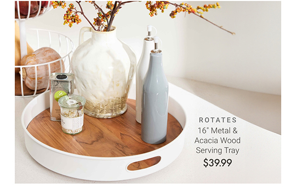 16" Metal & Acacia Wood Serving Tray