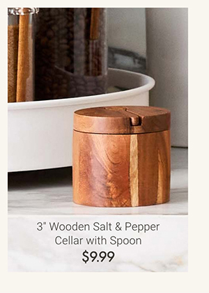 3" Wooden Salt & Pepper Cellar with Spoon