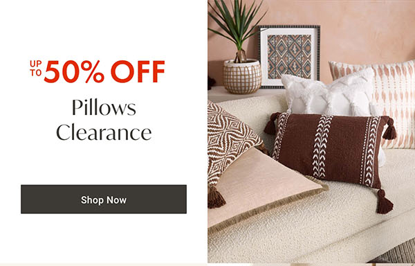 Pillows Clearance up to 50% off | Shop Now >