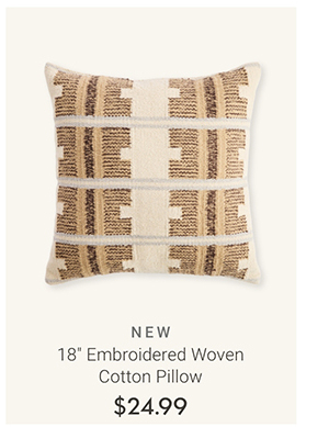 18" Embroidered Woven Cotton Pillow