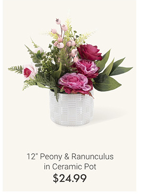 12" Peony & Ranunculus in Ceramic Pot