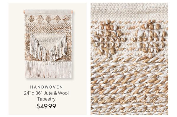 Handwoven: 24" x 36" Jute & Wool Tapestry