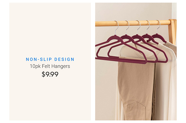 Non-Slip Design - 10pk Felt Hangers
