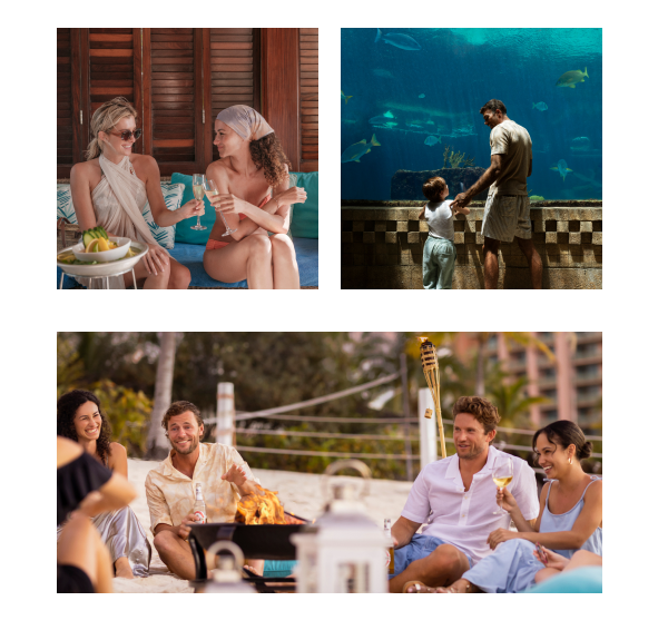 A block of 3 images showing different people at Atlantis