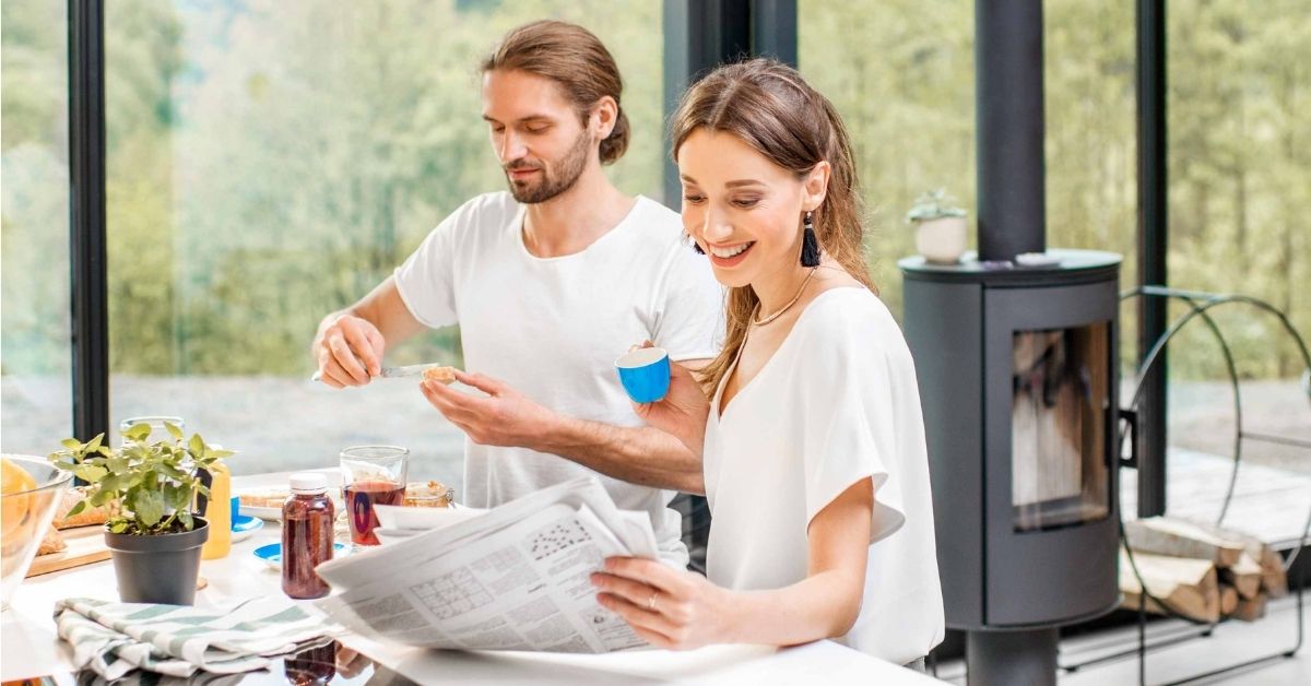 Couple engaging in their morning routine.