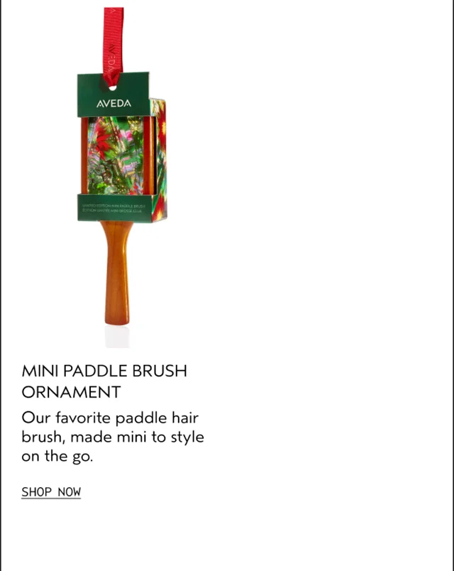 MINI PADDLE BRUSH ORNAMENT Our favorite paddle hair brush, made mini to style on the go.