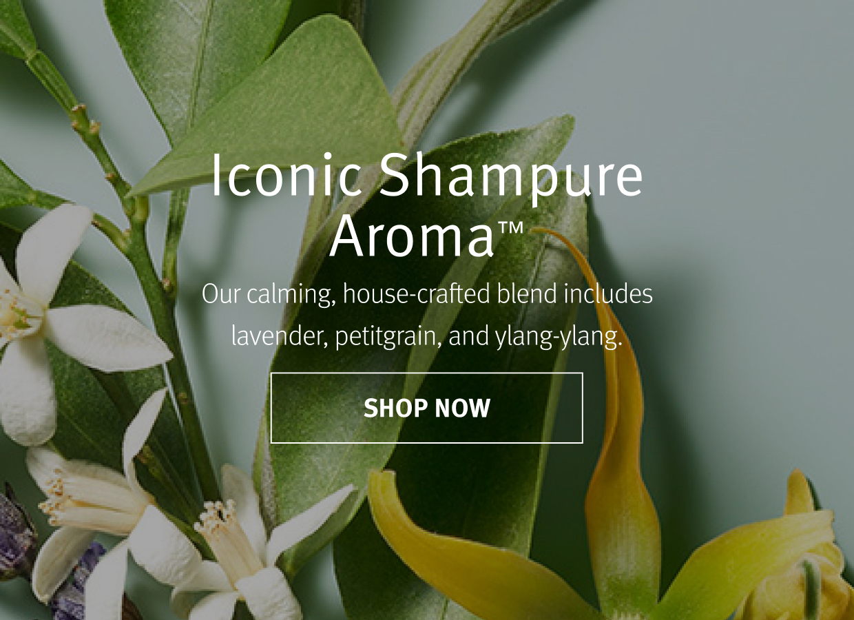 Iconic Shampure Aroma Our calming, house-crafted blend includes lavender, petitgrain, and ylang-ylang. SHOP NOW