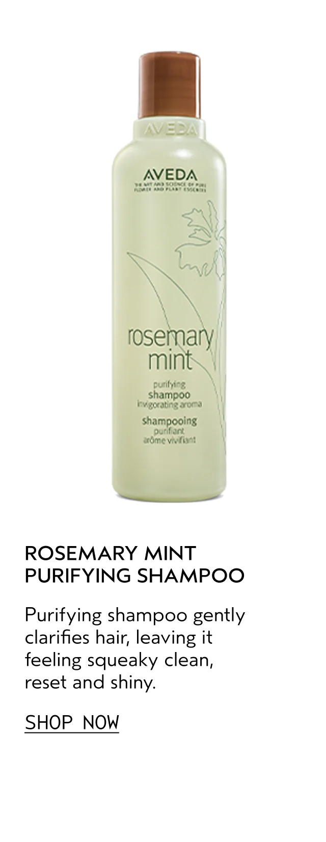 ROSEMARY MINT PURIFYING SHAMPOO Purifying shampoo gently clarifies hair, leaving it feeling squeaky clean, reset and shiny. SHOP NOW
