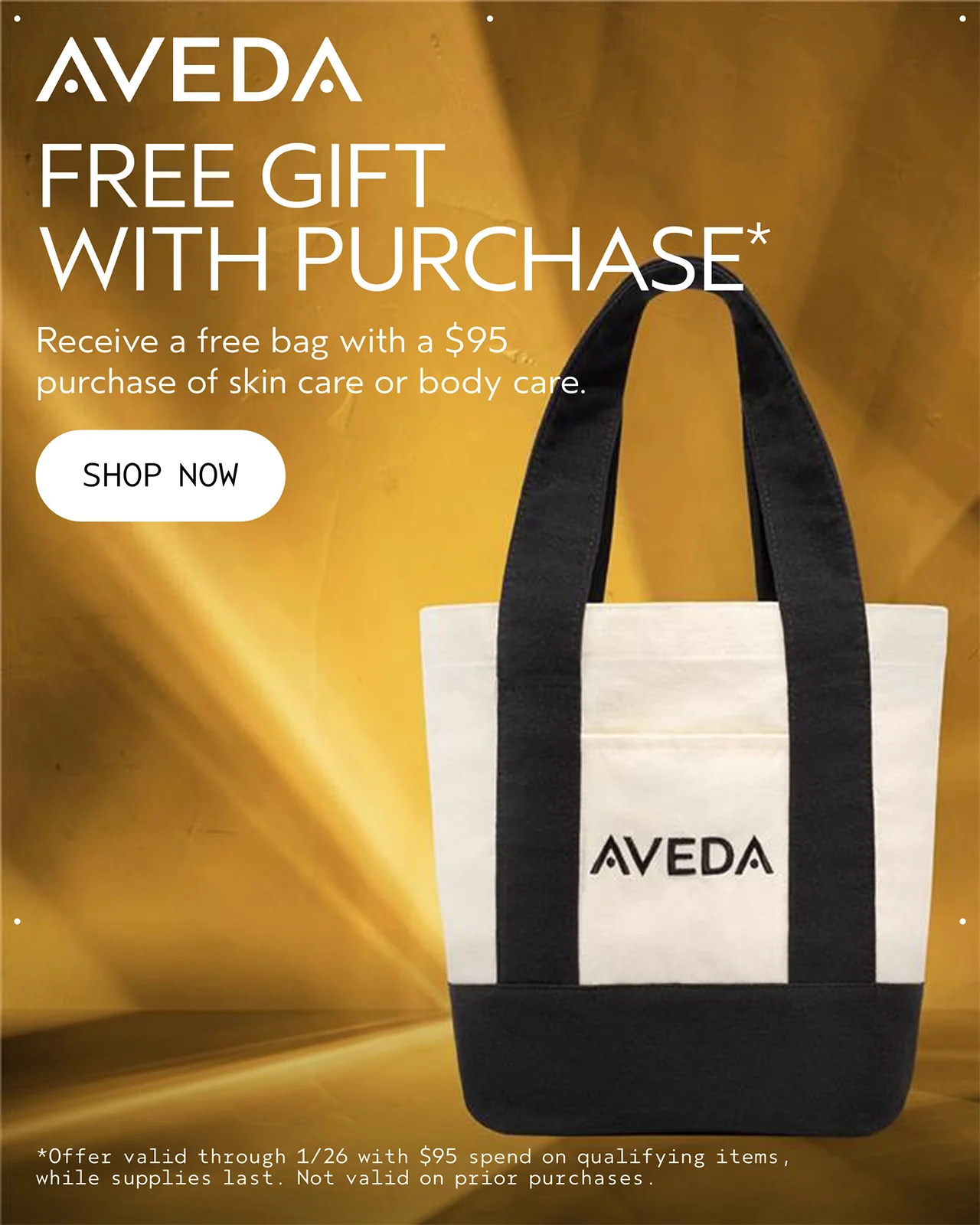 FREE GIFT WITH PURCHASE Receive a free bag with a $95 purchase of skin care or body care. SHOP NOW