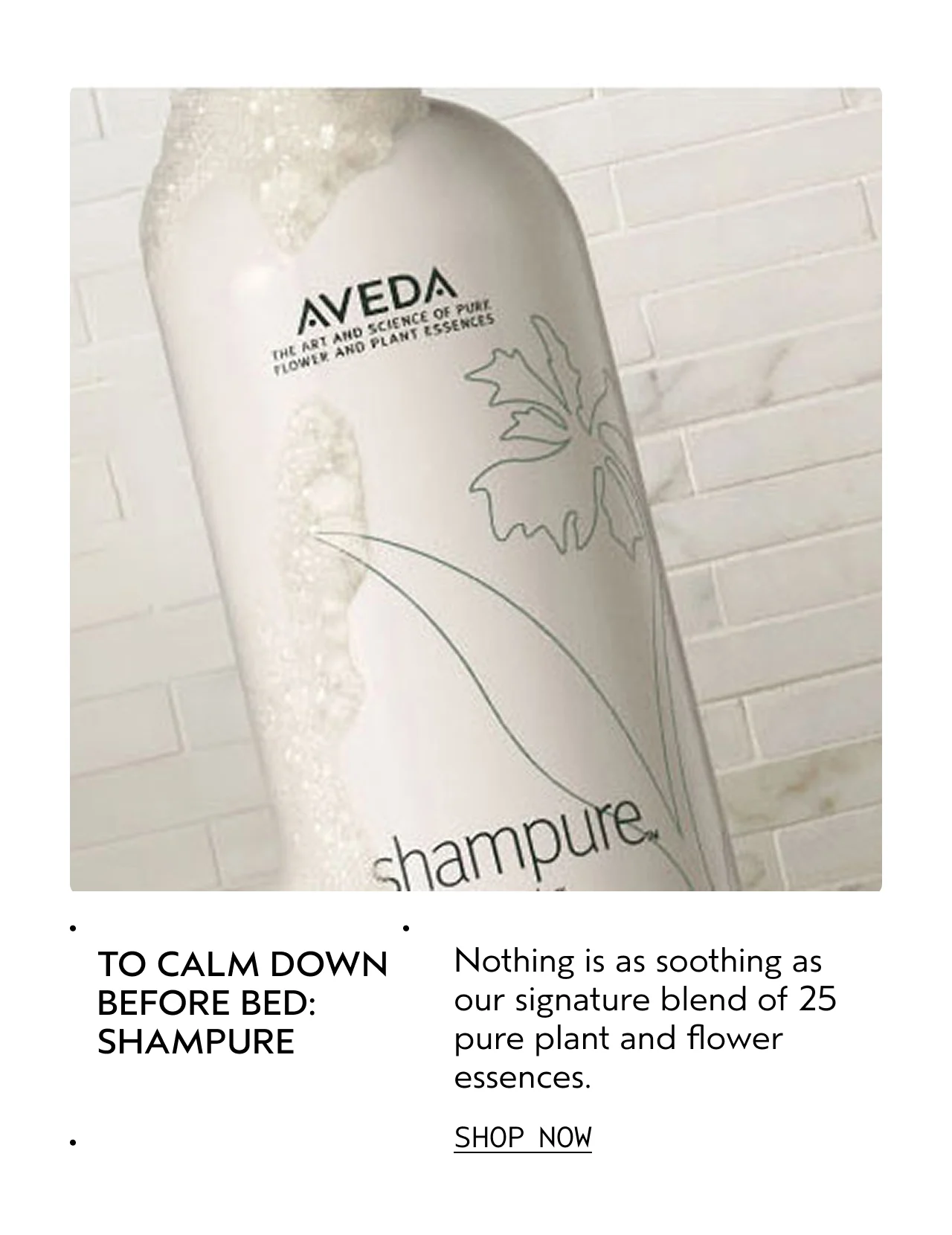 TO CALM DOWN BEFORE BED: SHAMPURE Nothing is as soothing as our signature blend of 25 pure plant and flower essences. SHOP NOW