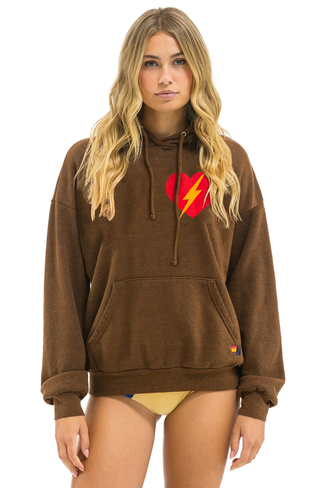 Image of BOLT HEART PULLOVER RELAXED HOODIE - CHOCOLATE