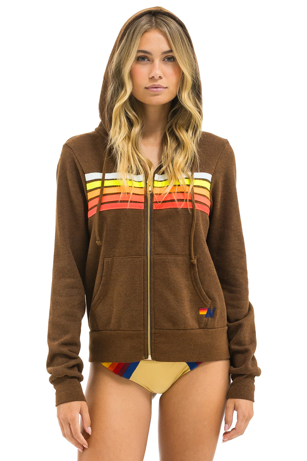 Image of 5 STRIPE HOODIE - CHOCOLATE // WHITE NEON