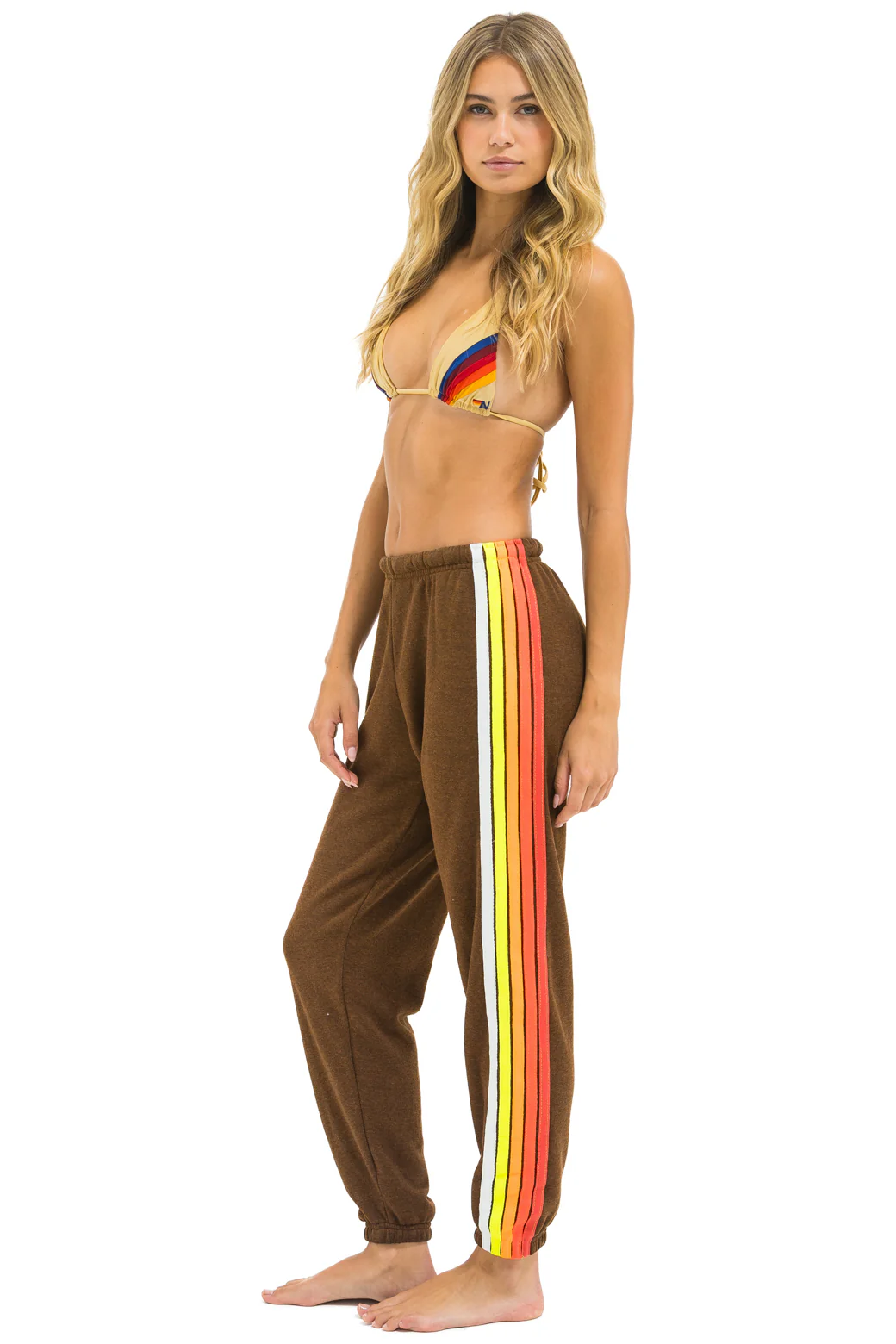 Image of 5 STRIPE SWEATPANTS - CHOCOLATE // WHITE NEON