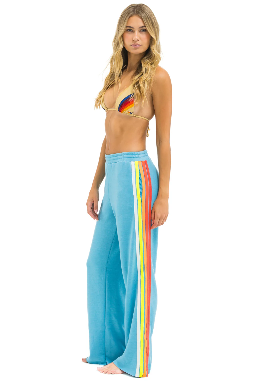 Image of 5 STRIPE WIDE LEG POCKET SWEATPANTS - AQUA // WHITE NEON