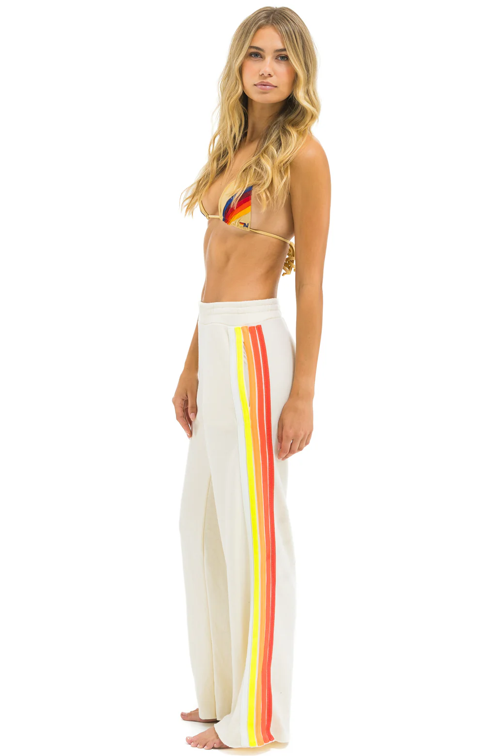 Image of 5 STRIPE WIDE LEG POCKET SWEATPANTS - VINTAGE WHITE // WHITE NEON