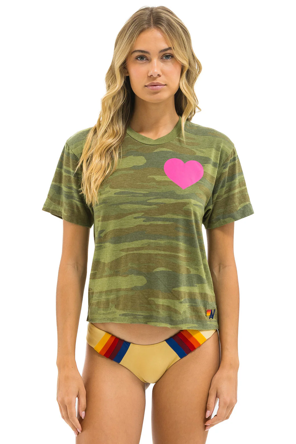 Image of HEART PRINT BOYFRIEND TEE - CAMO // NEON PINK