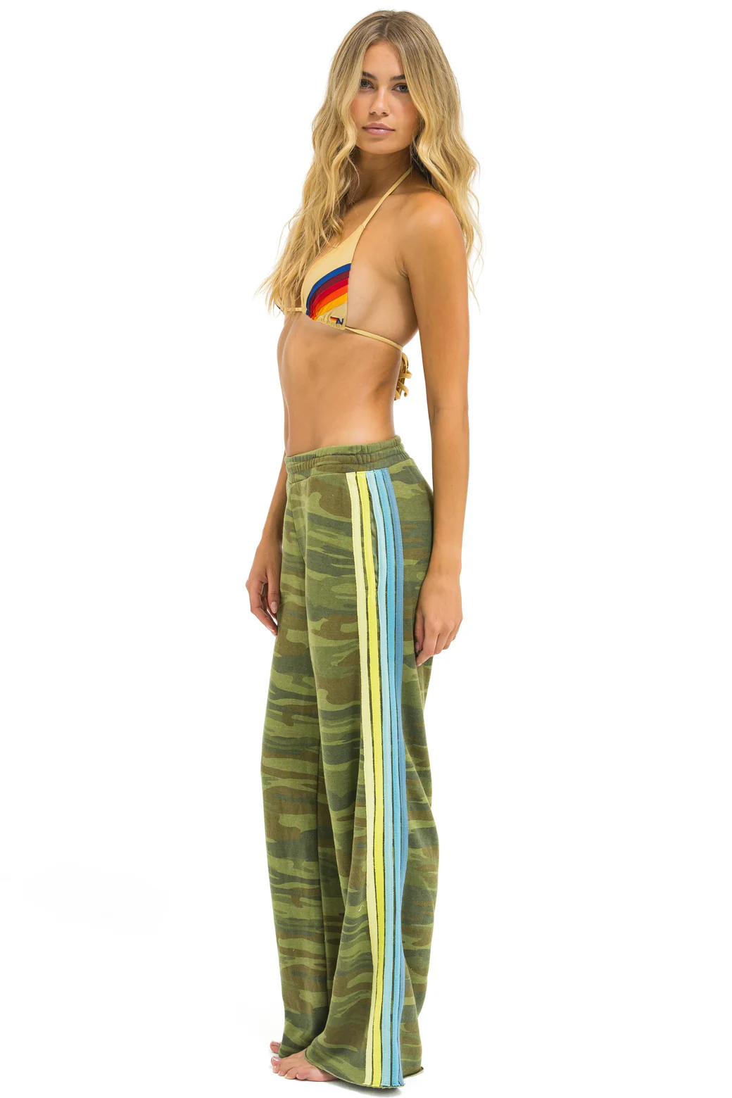 Image of 5 STRIPE WIDE LEG POCKET SWEATPANTS - CAMO // LIME // AQUA
