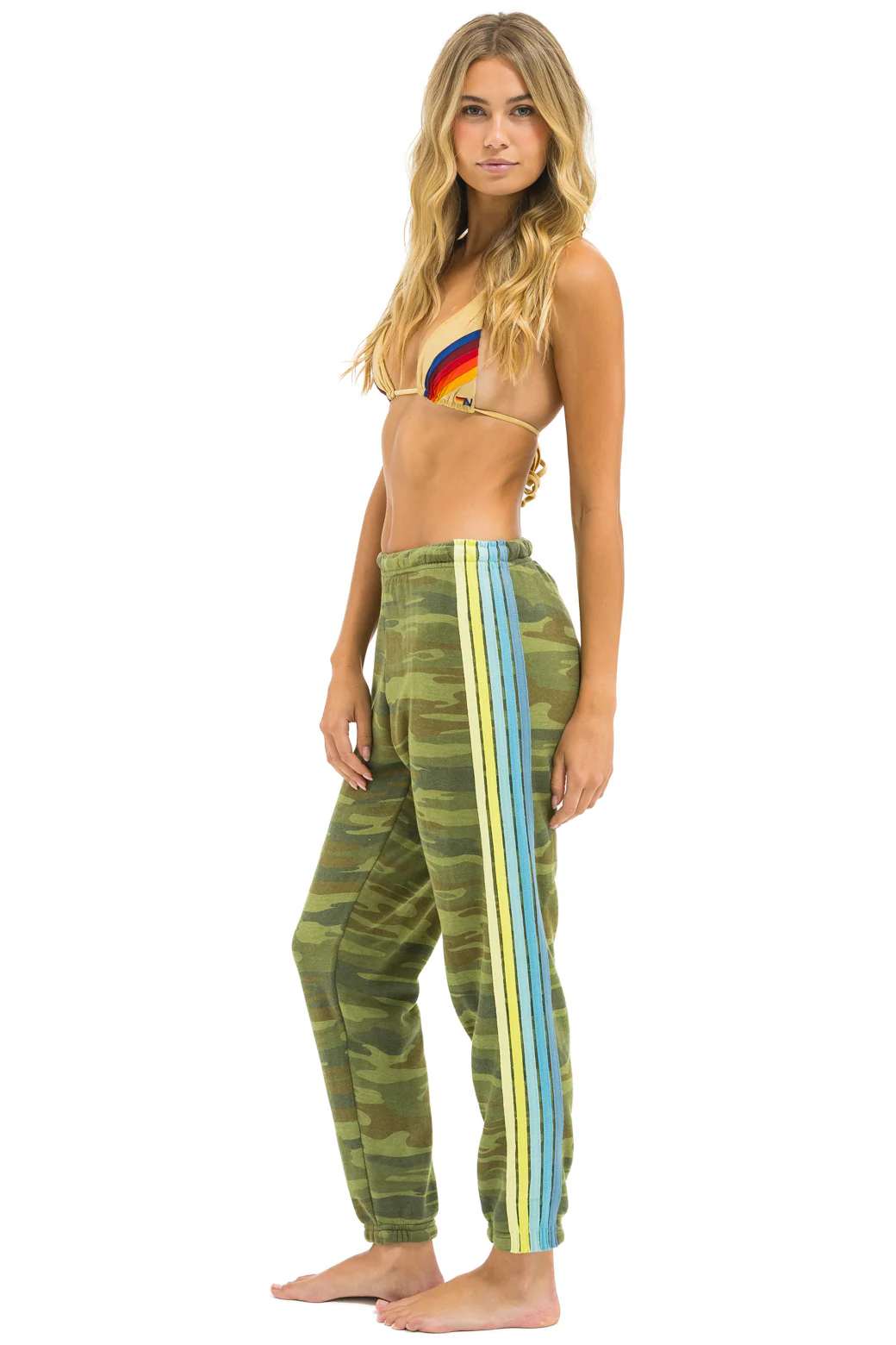 Image of 5 STRIPE SWEATPANTS - CAMO // LIME AQUA