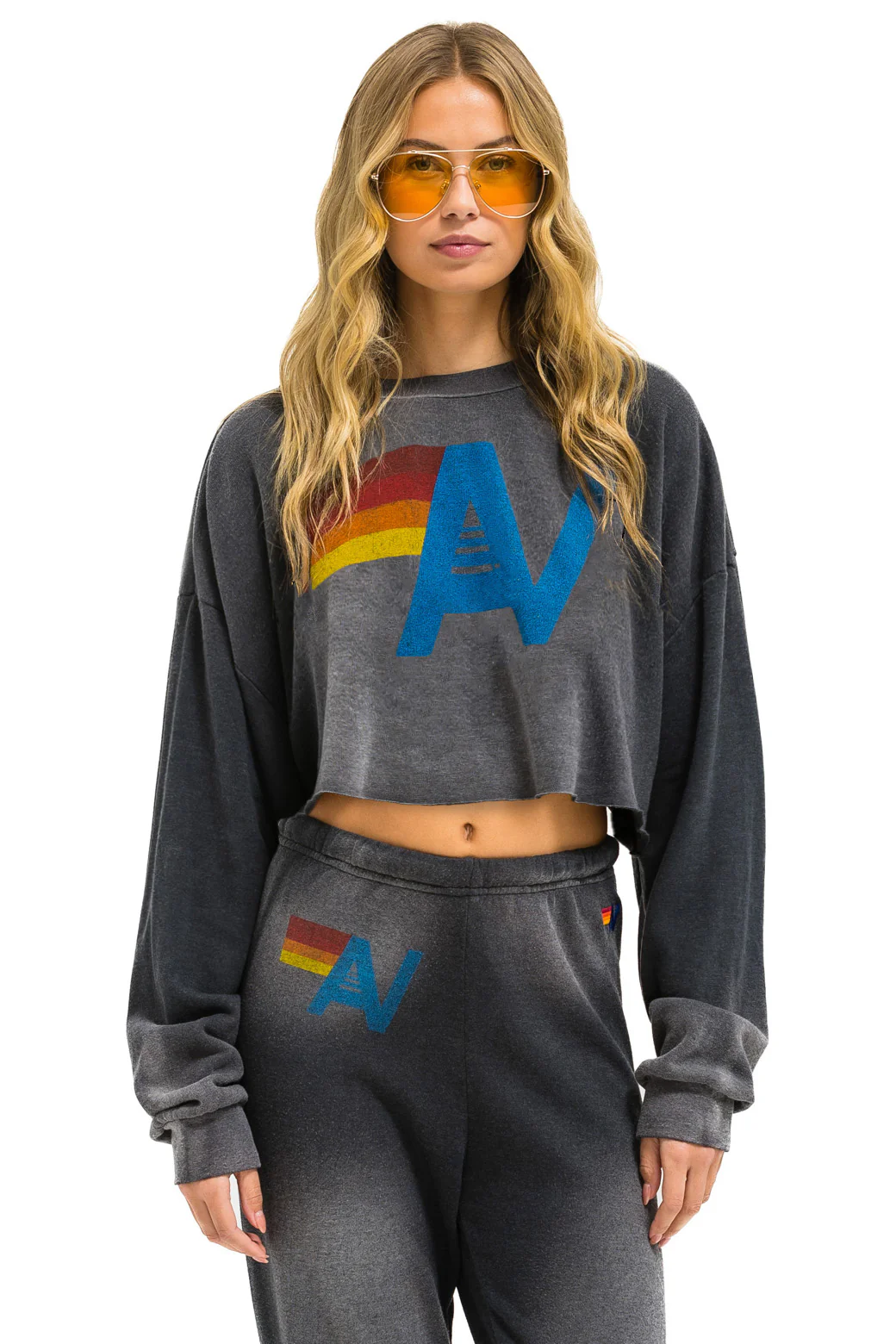 Image of VINTAGE LOGO CROPPED CREW SWEATSHIRT RELAXED - FADED SMOKE