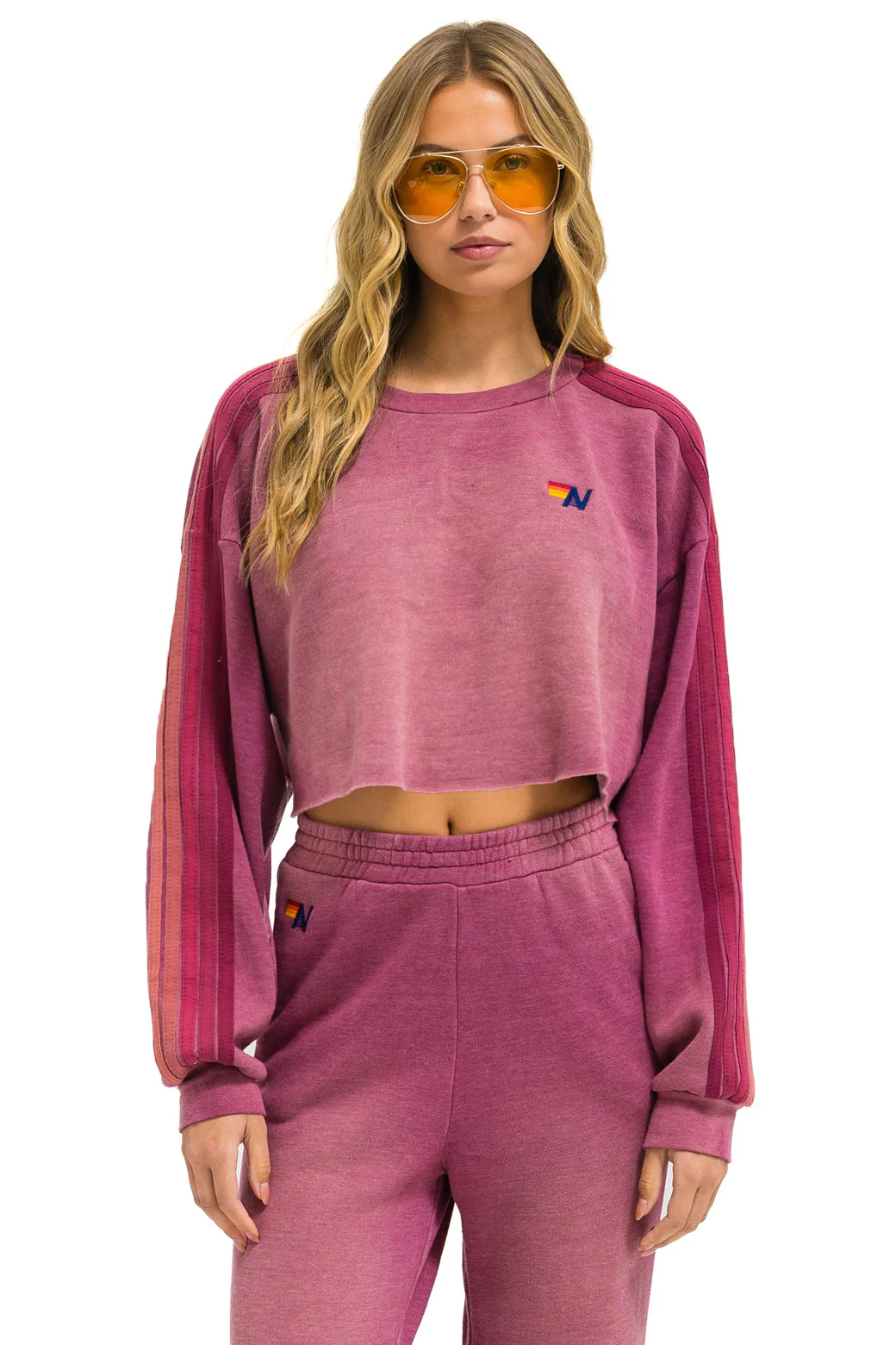 Image of CLASSIC STRIPE CROPPED CREW SWEATSHIRT RELAXED - FADED BERRY
