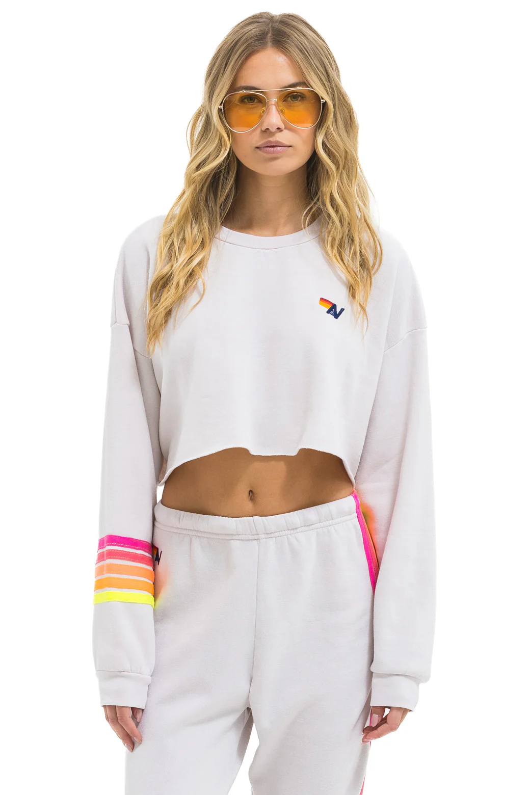 Image of RUGBY STITCH CROPPED CREW SWEATSHIRT RELAXED - DOVE GREY // NEON