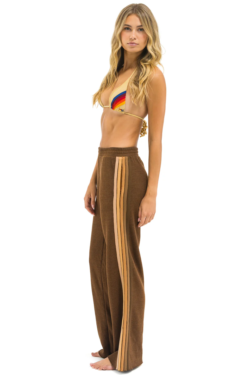 Image of 5 STRIPE WIDE LEG POCKET SWEATPANTS - CHOCOLATE // ESPRESSO