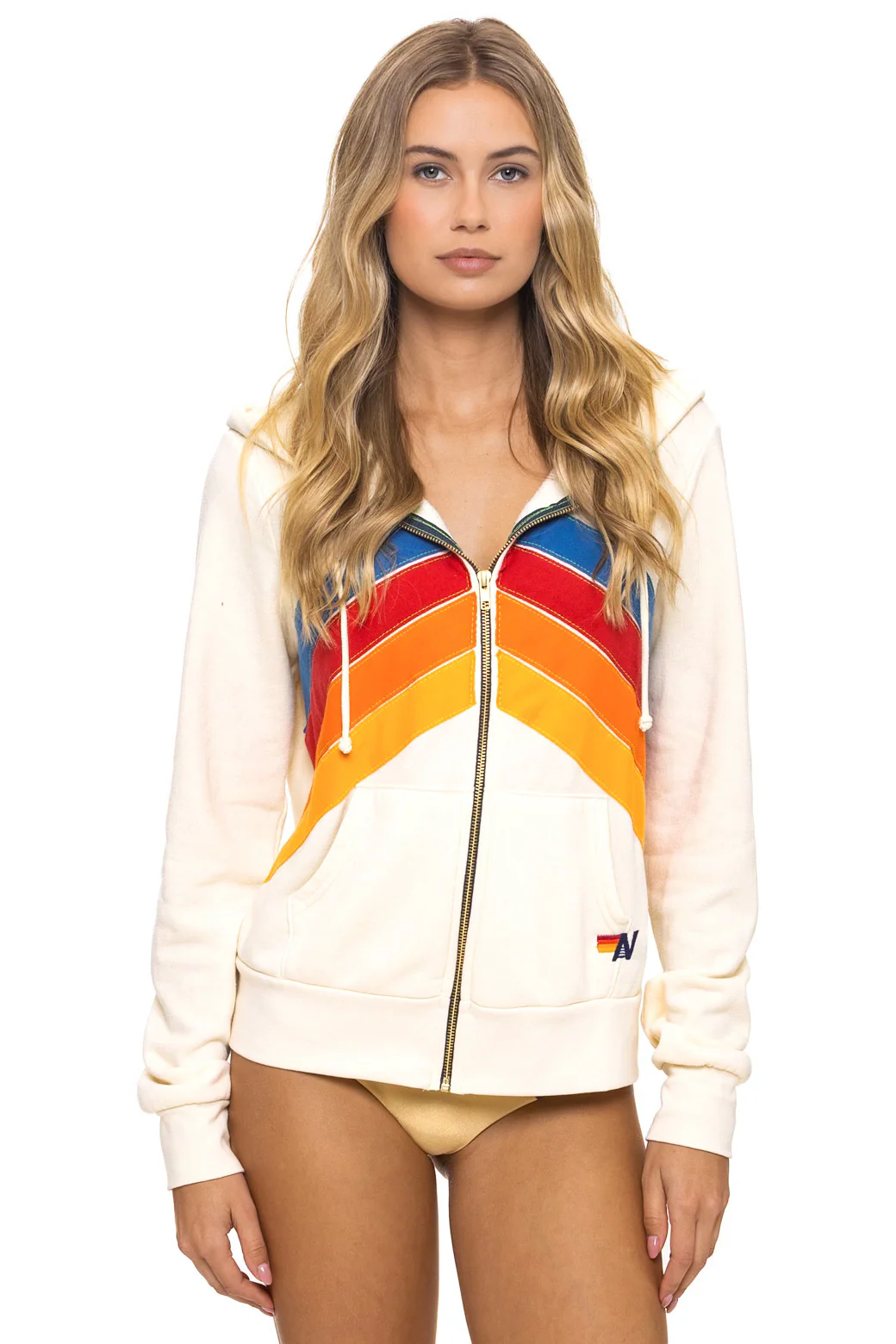 Image of MOUNTAIN STITCH CHEVRON 4 ZIP HOODIE - VINTAGE WHITE
