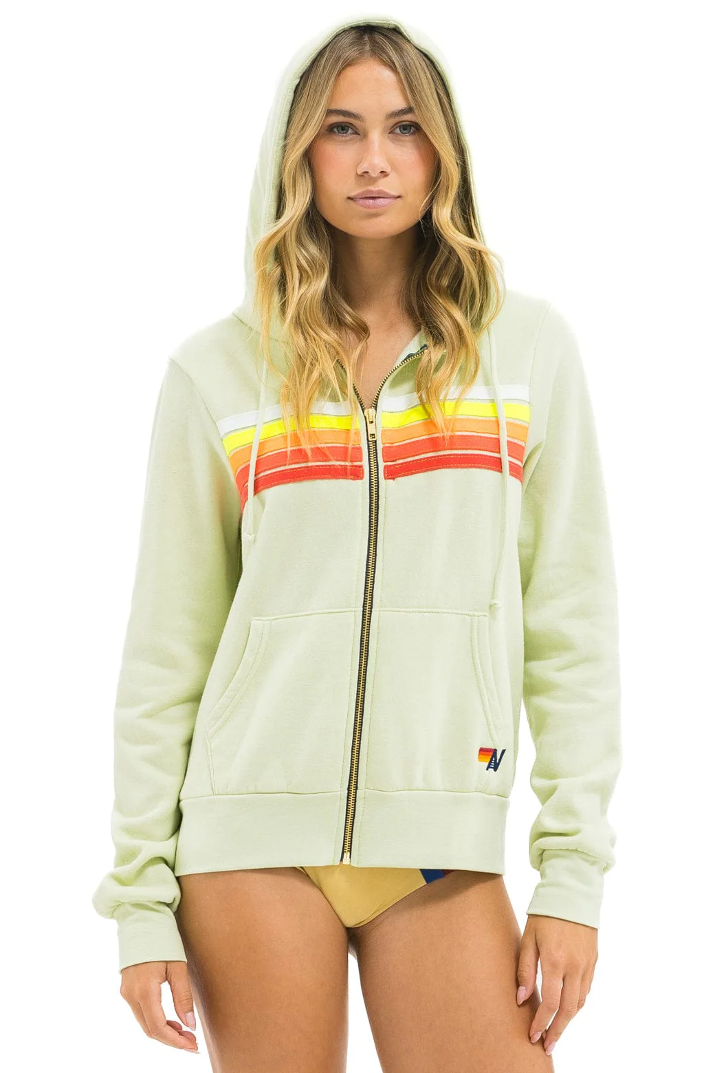 Image of 5 STRIPE HOODIE - LIME CREAM // WHITE NEON