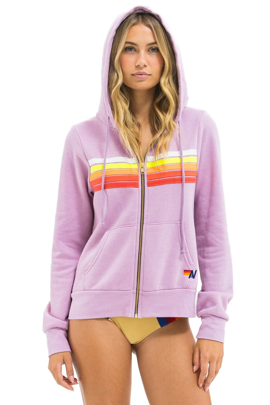 Image of 5 STRIPE HOODIE - MAUVE // WHITE NEON