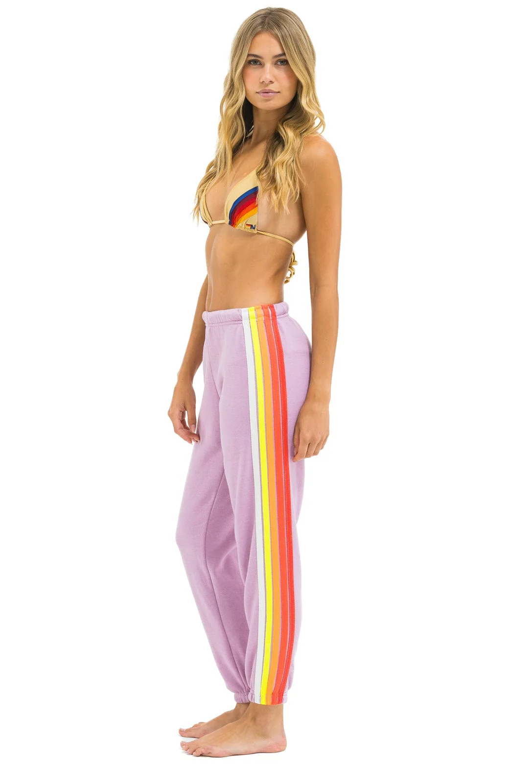 Image of 5 STRIPE SWEATPANTS - MAUVE // WHITE NEON