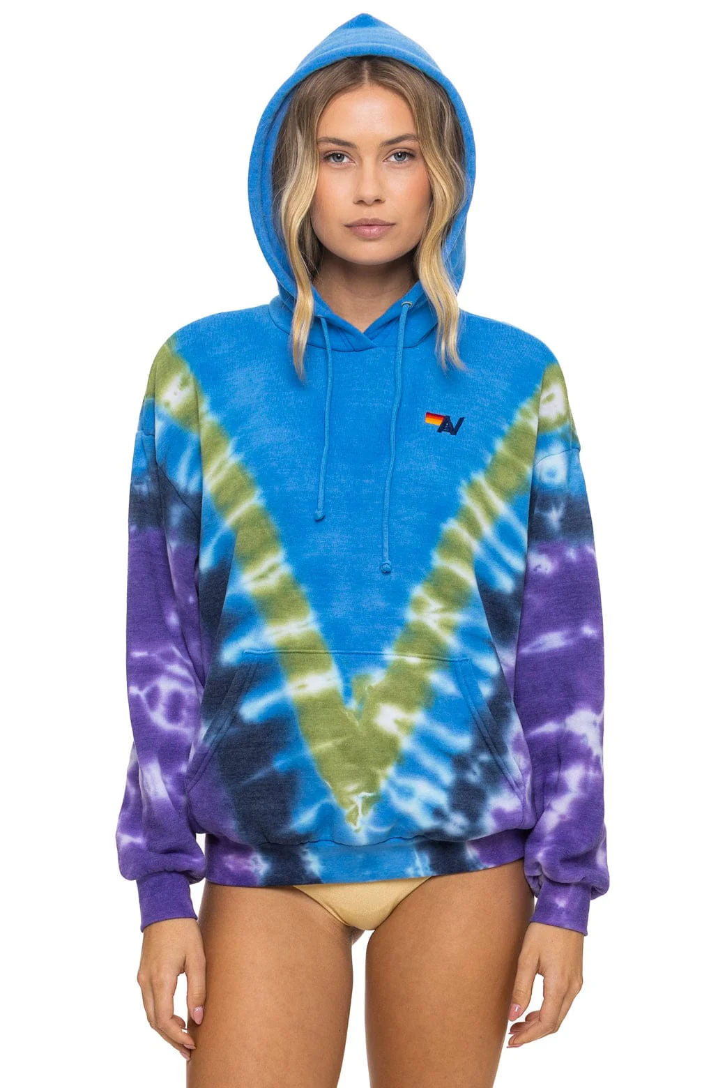 Image of HAND DYED V RELAXED PULLOVER HOODIE - TIE DYE OCEAN // PURPLE