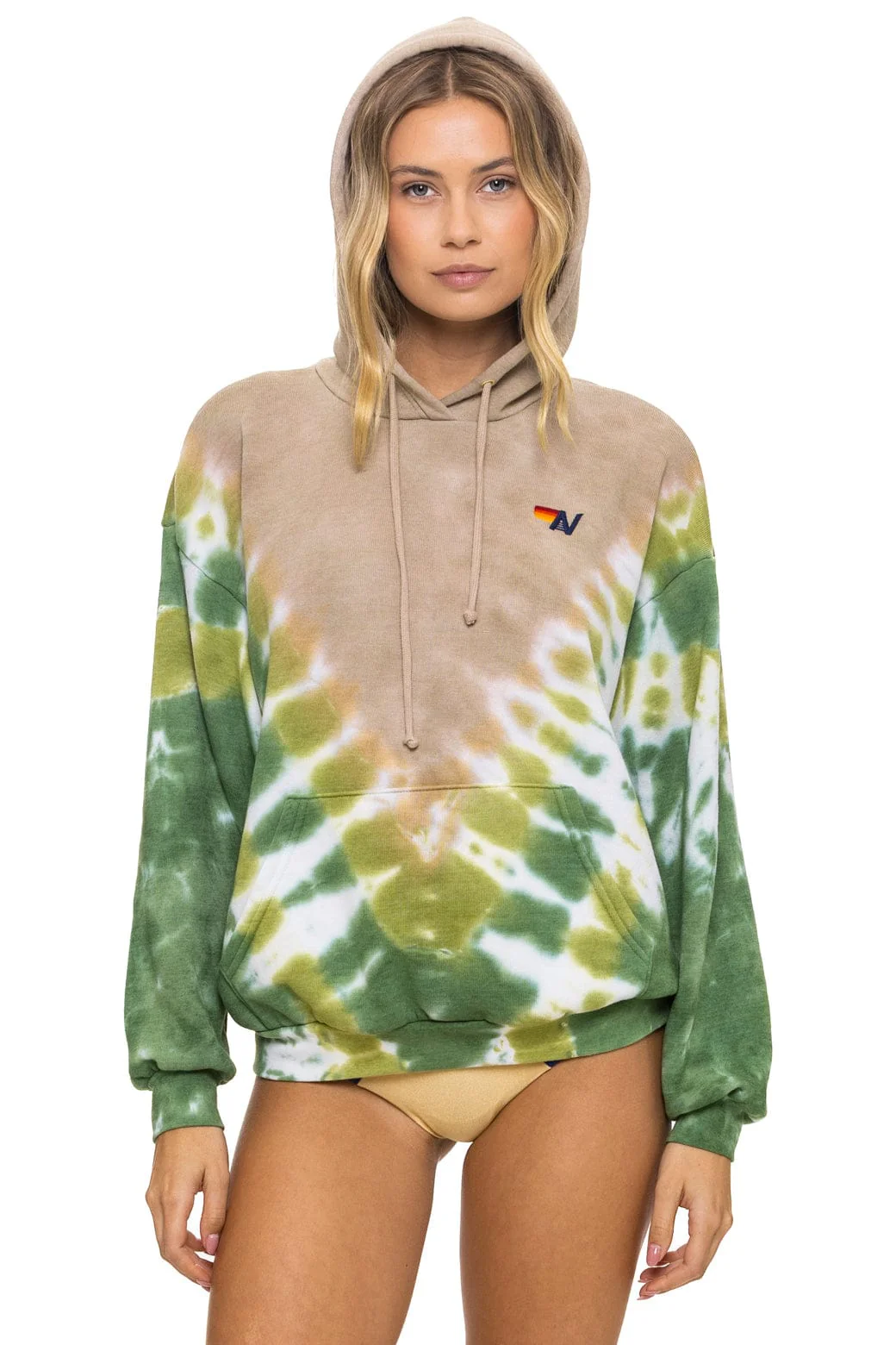 Image of HAND DYED V RELAXED PULLOVER HOODIE - TIE DYE SAND // JUNGLE