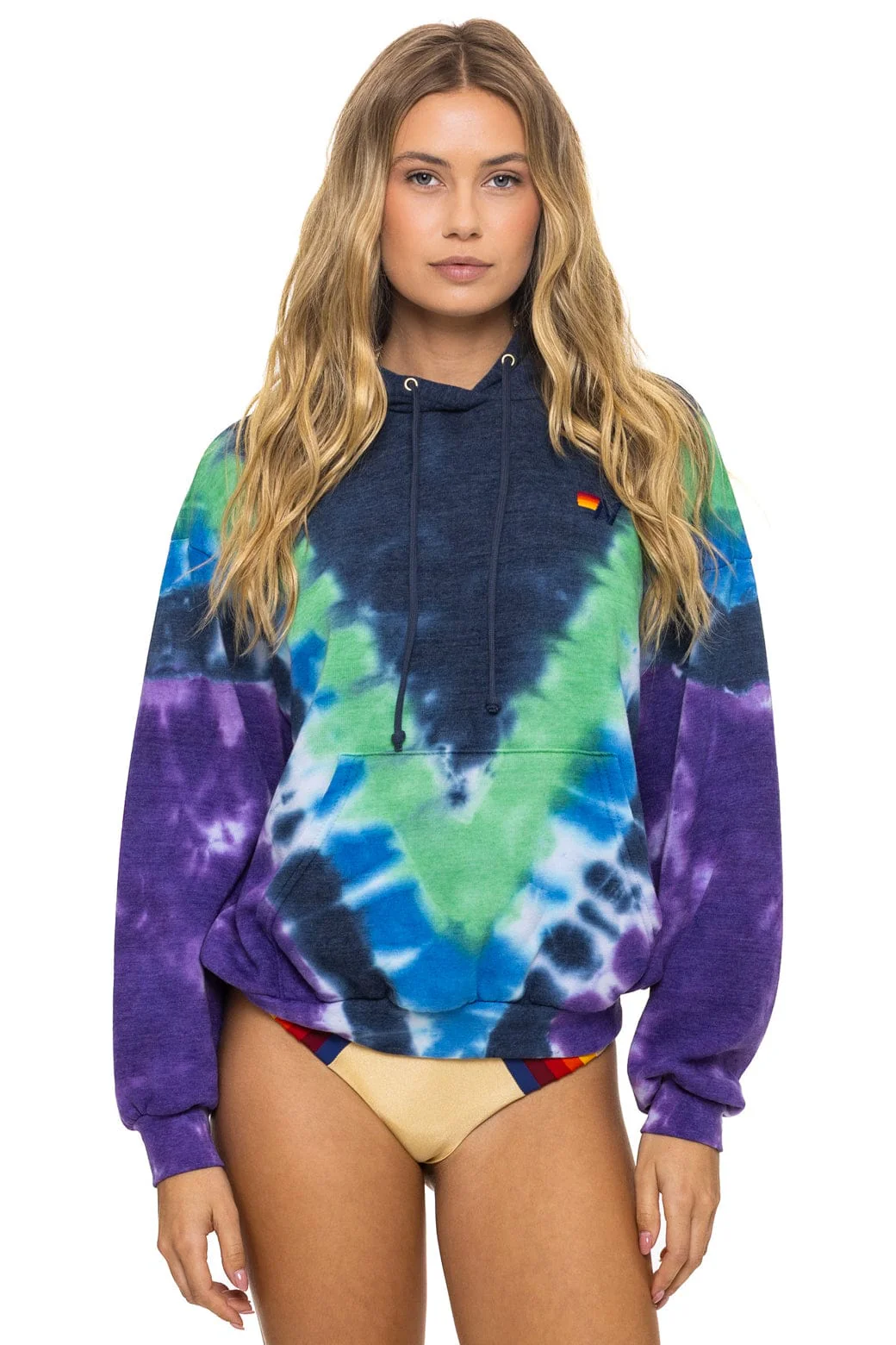 Image of HAND DYED V RELAXED PULLOVER HOODIE - TIE DYE MIDNIGHT // PURPLE