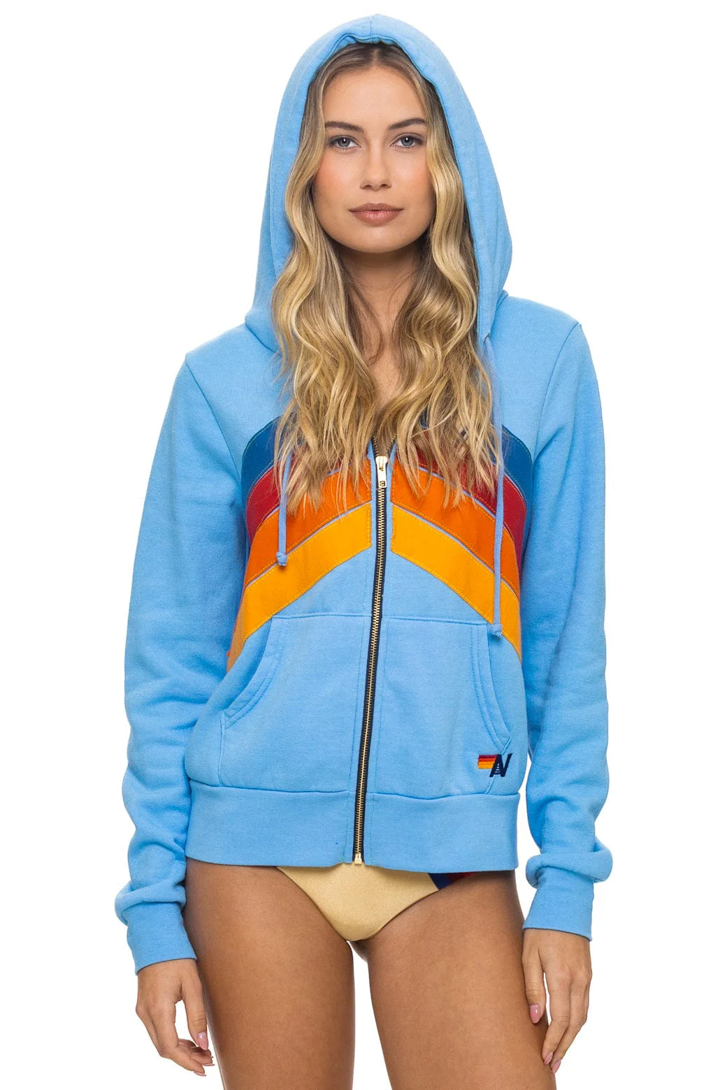 Image of MOUNTAIN STITCH CHEVRON 4 ZIP HOODIE - SKY