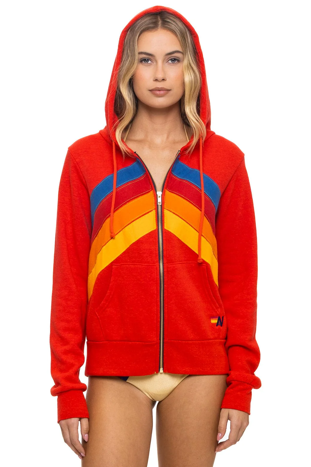 Image of MOUNTAIN STITCH CHEVRON 4 ZIP HOODIE - RED