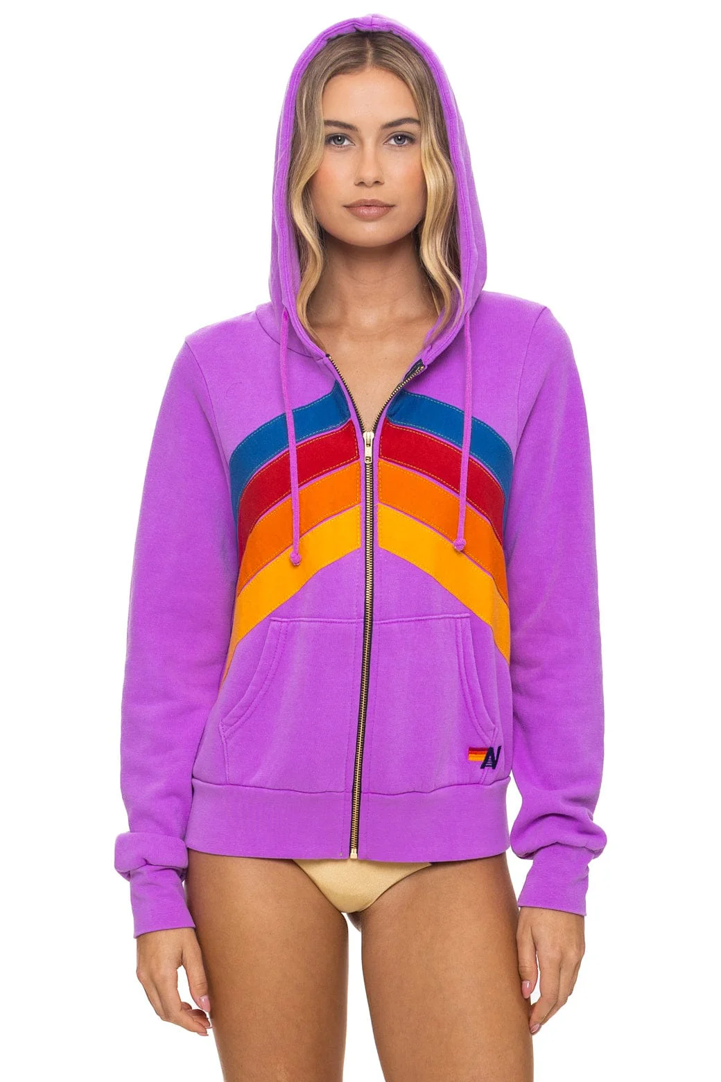 Image of MOUNTAIN STITCH CHEVRON 4 ZIP HOODIE - NEON PURPLE