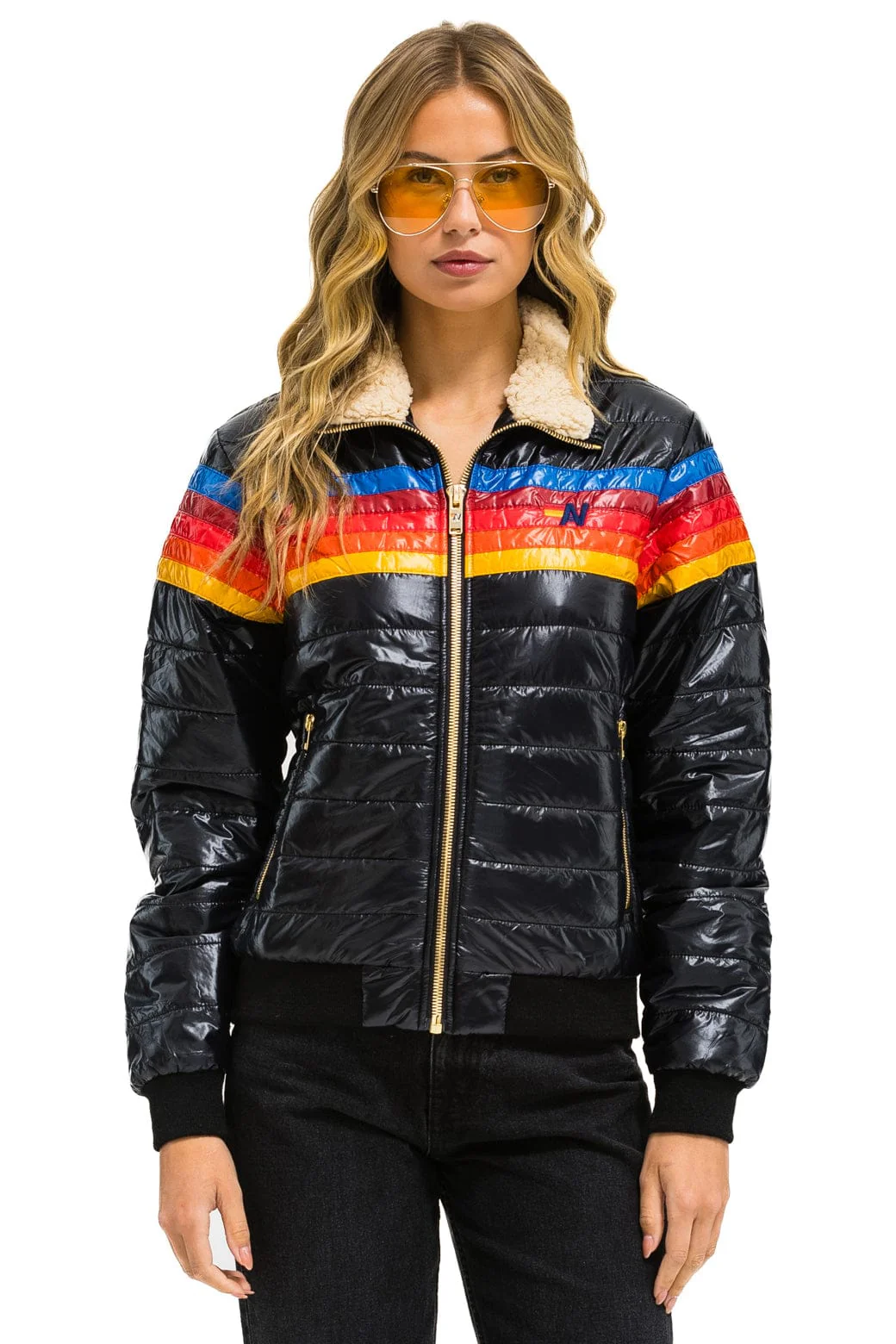 Image of 5 STRIPE JACKET - GLOSSY BLACK