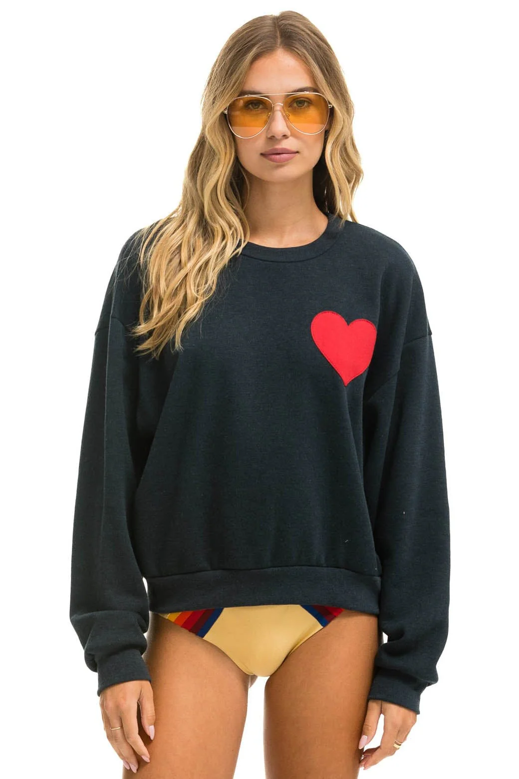 Image of HEART STITCH RELAXED CREW SWEATSHIRT - CHARCOAL