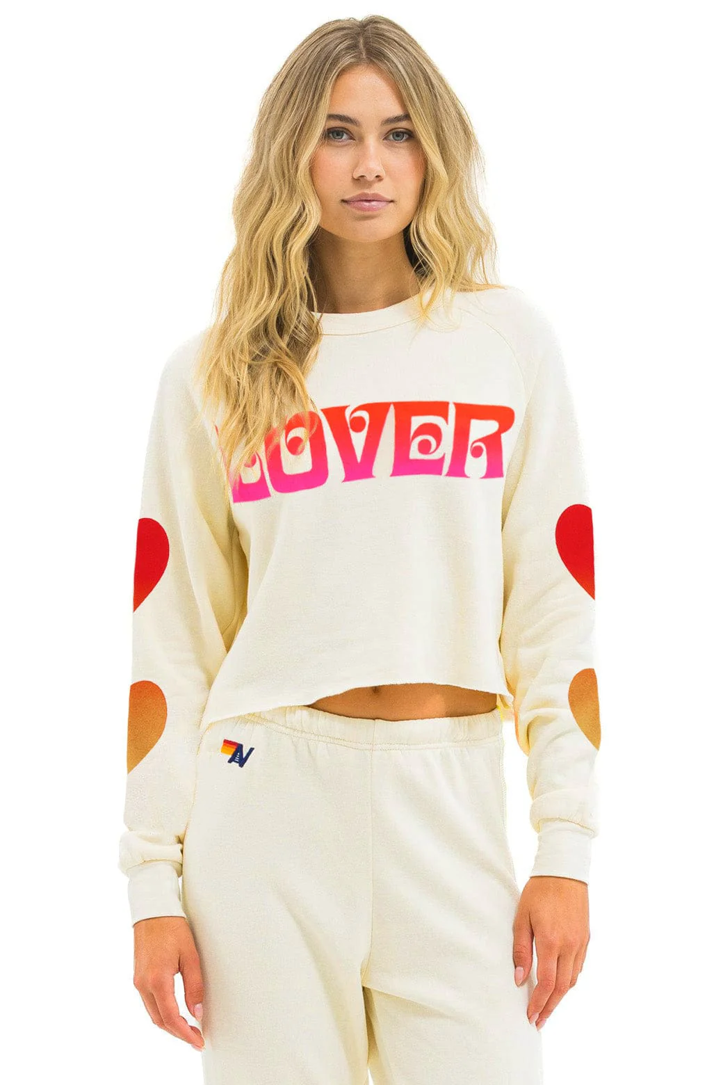 Image of LOVER HEART FADE CROPPED CREW SWEATSHIRT - VINTAGE WHITE