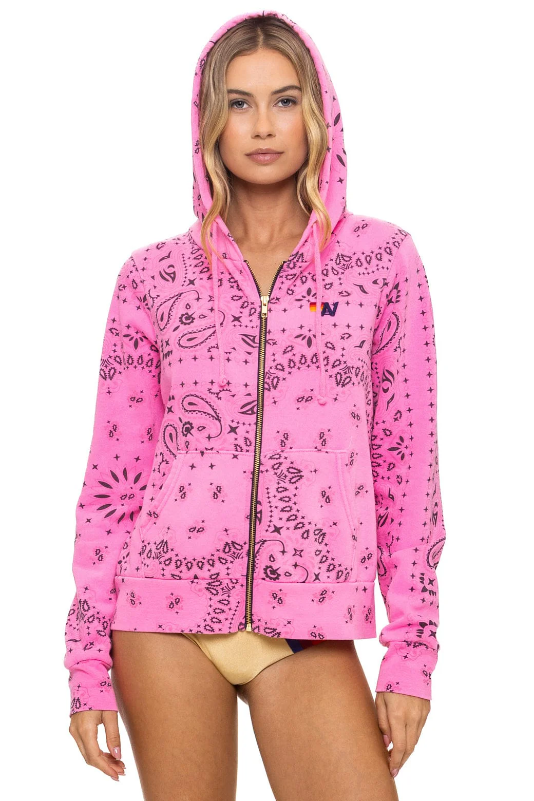 Image of BANDANA ZIP HOODIE - NEON PINK