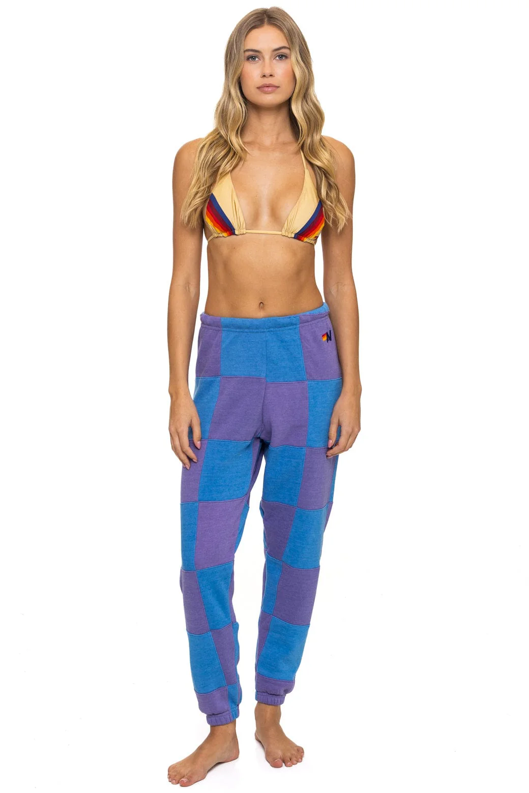 Image of CHECK QUILTED SWEATPANTS - LAVENDER // OCEAN