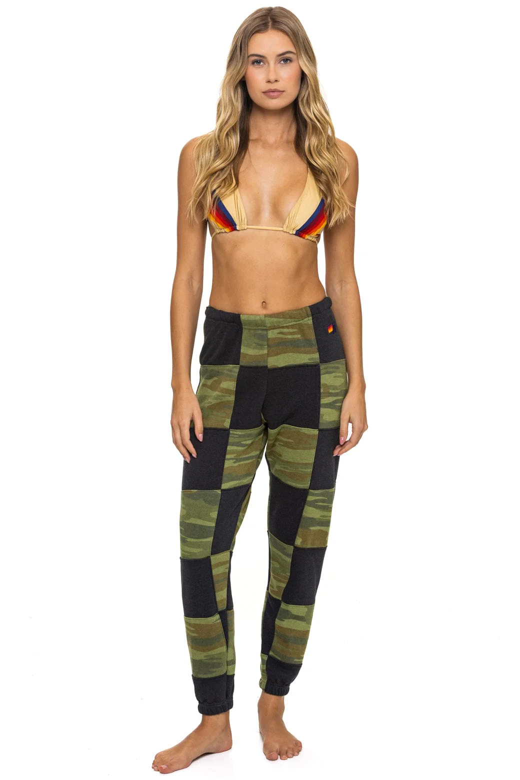 Image of CHECK QUILTED SWEATPANTS - SMOKE // CAMO