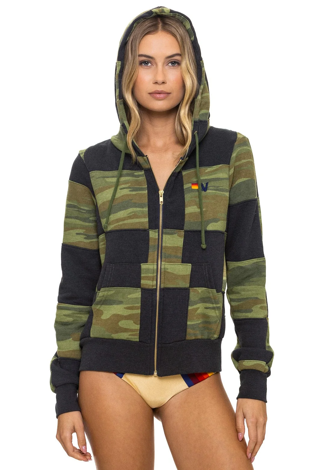Image of CHECK QUILT ZIP HOODIE - SMOKE // CAMO