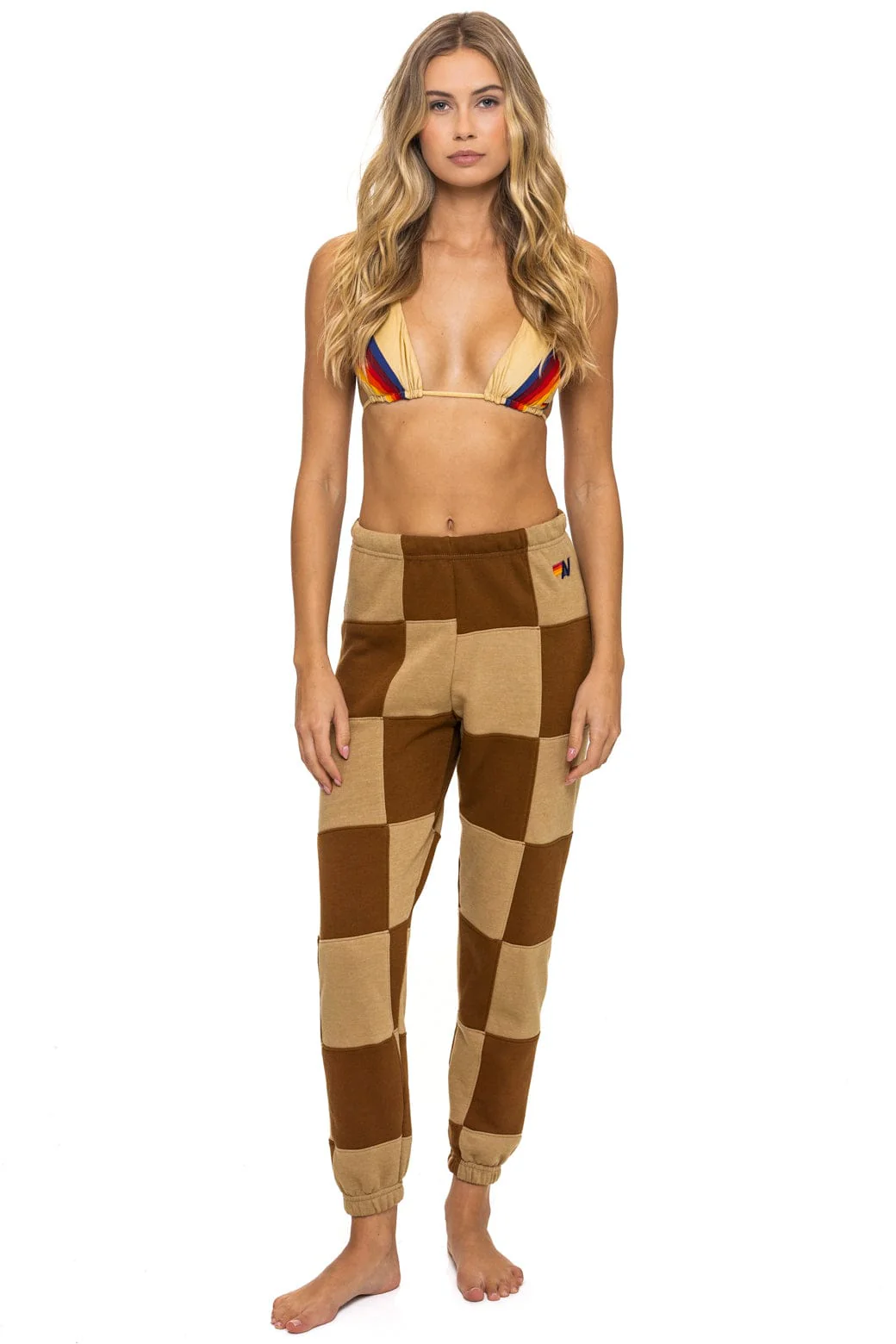 Image of CHECK QUILTED SWEATPANTS - TAN // CINNAMON
