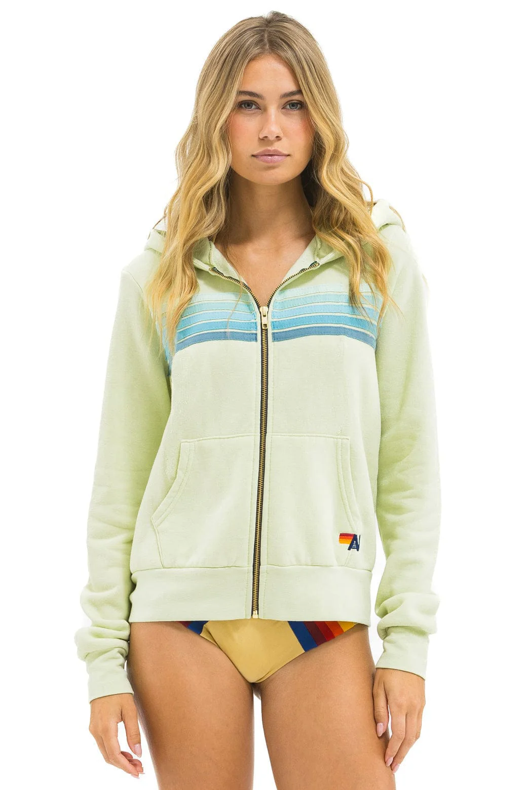 Image of 5 STRIPE HOODIE - LIME CREAM // SEAFOAM