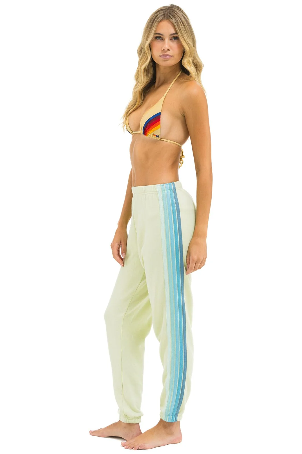 Image of 5 STRIPE SWEATPANTS - LIME CREAM // SEAFOAM